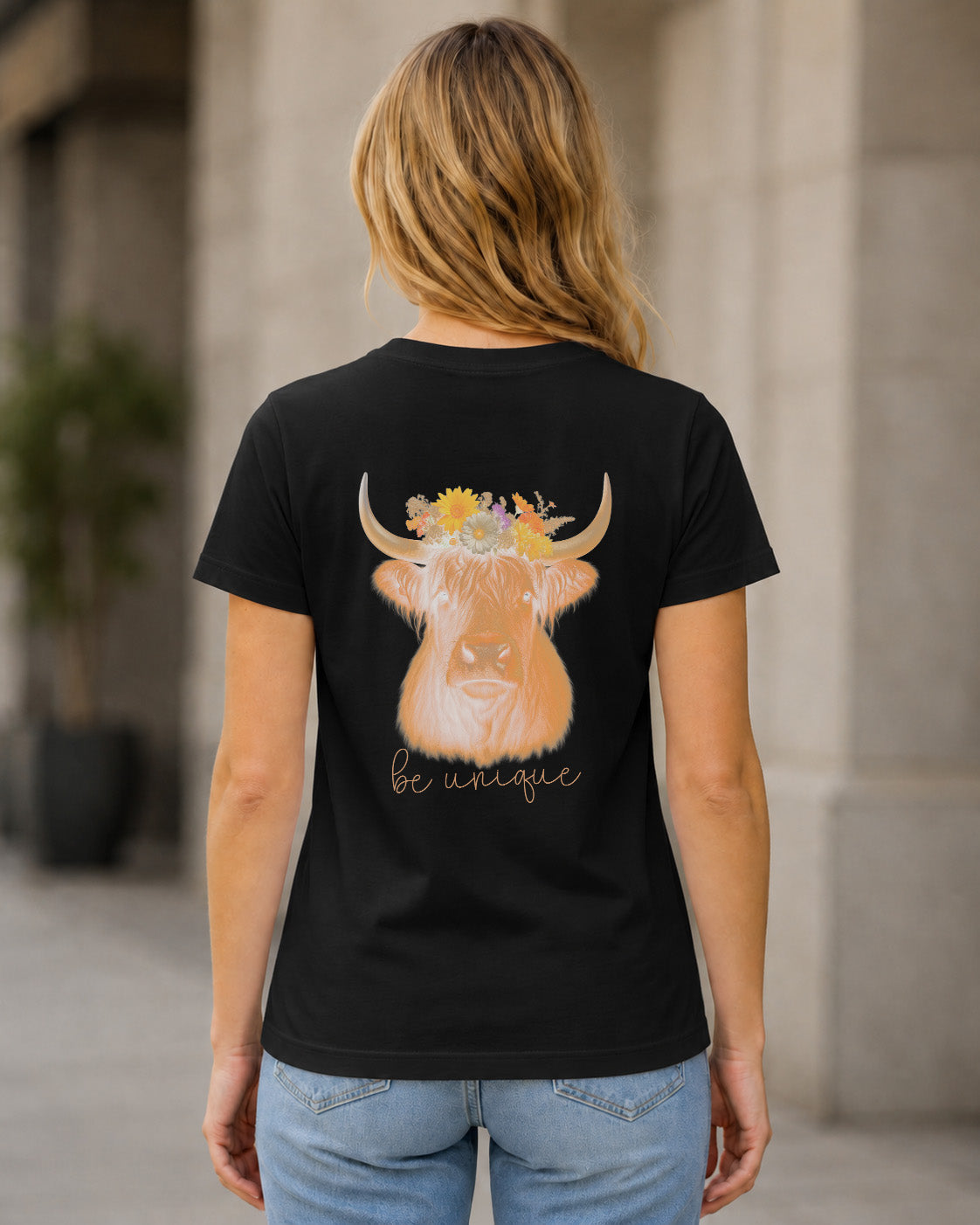 Be Unique T-Shirt – Frauen Shirt Schwarz, Rückenprint