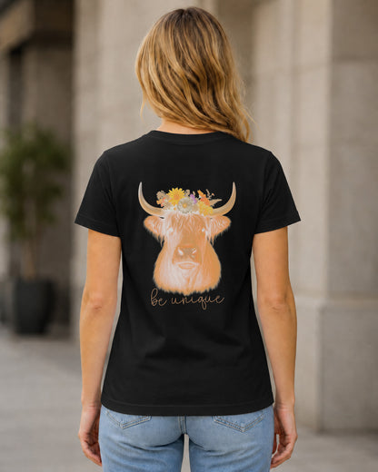 Be Unique T-Shirt – Frauen Shirt Schwarz, Rückenprint