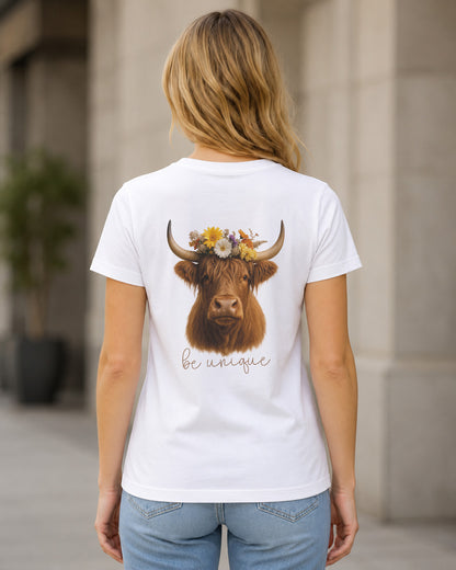 Be Unique T-Shirt – Frauen Shirt Weiss, Rückenprint