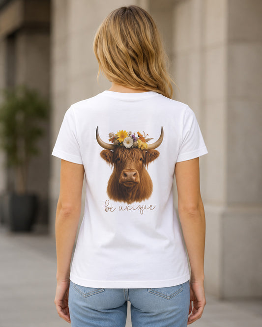 Be Unique T-Shirt – Frauen Shirt Weiss, Rückenprint