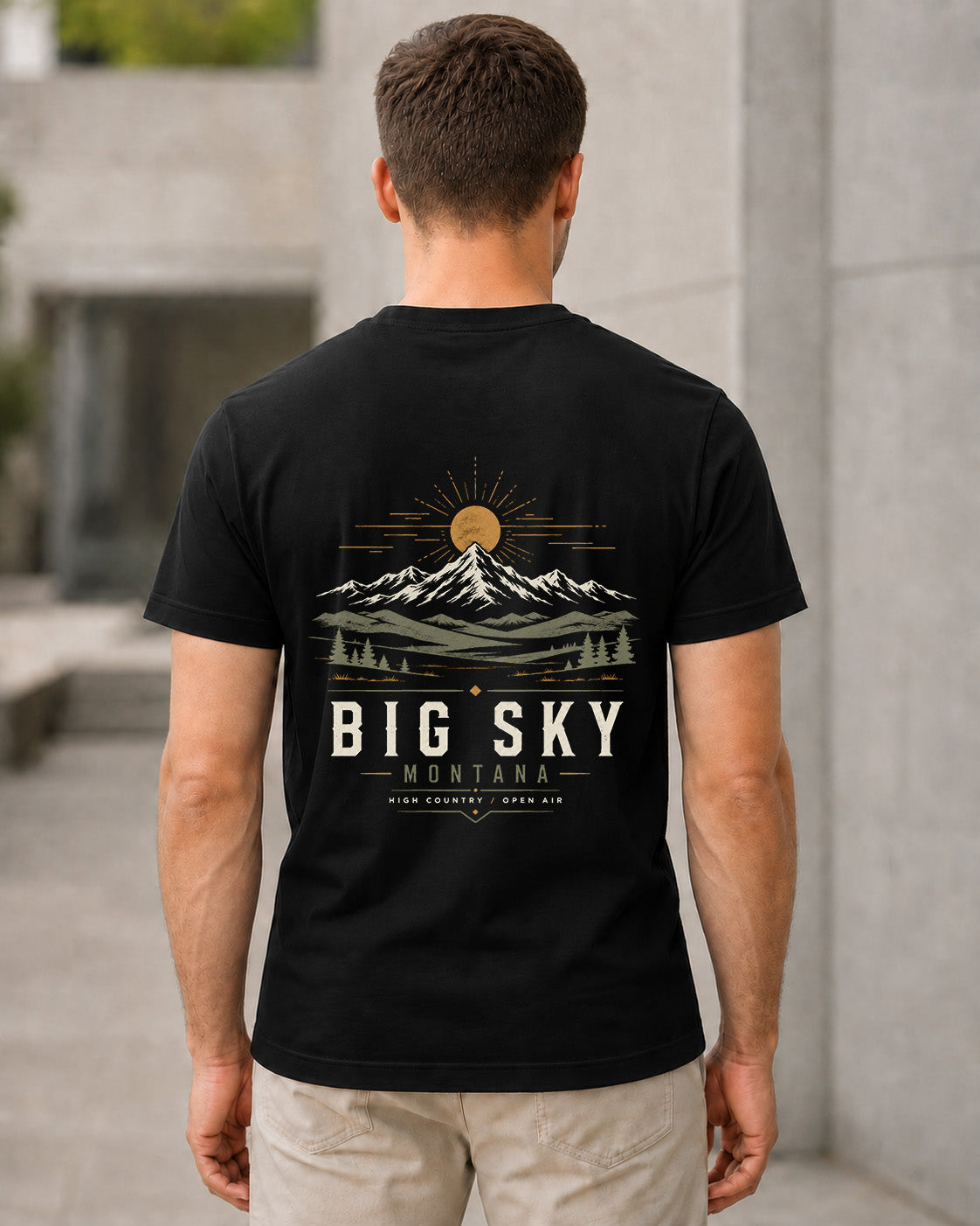 Big Sky T-Shirt – Bio-Baumwolle Shirt Schwarz, Rückenprint