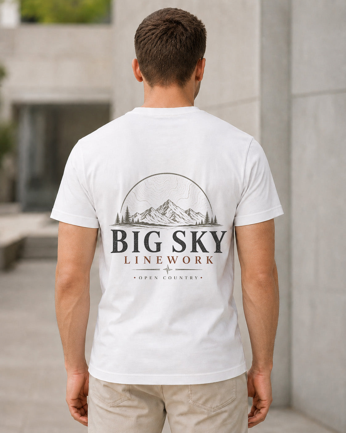 Big Sky Linework T-Shirt – Bio-Baumwolle Shirt Weiss, Rückenprint