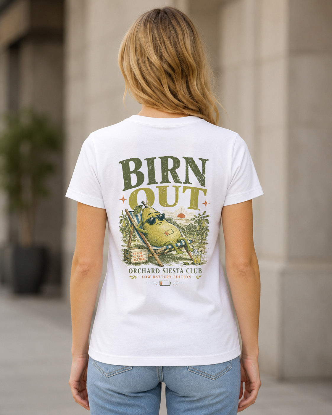 Birn Out T-Shirt – Frauen Shirt Weiss, Rückenprint
