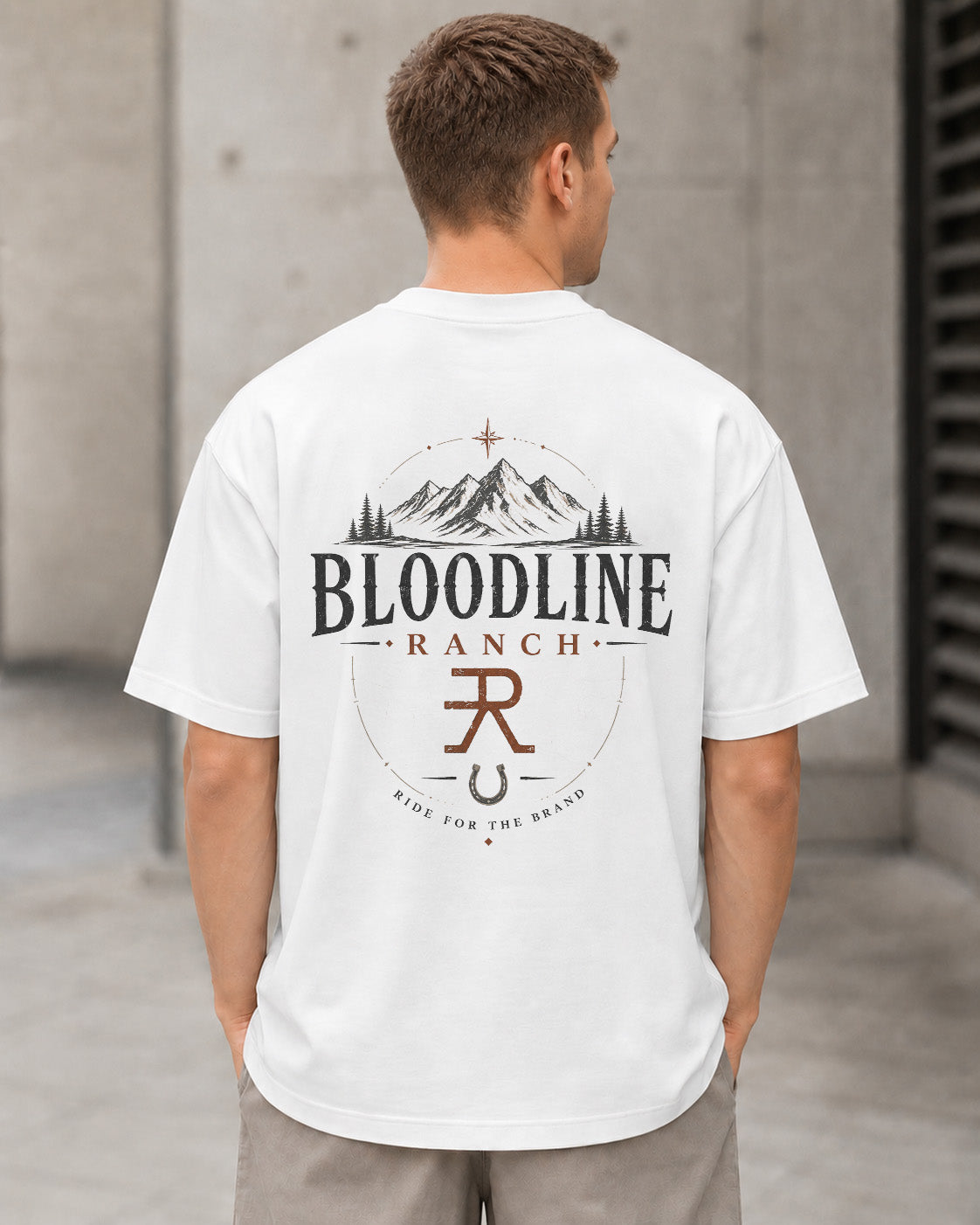 Bloodline Ranch T-Shirt – Heavyweight Oversize Shirt Weiss, Rückenprint