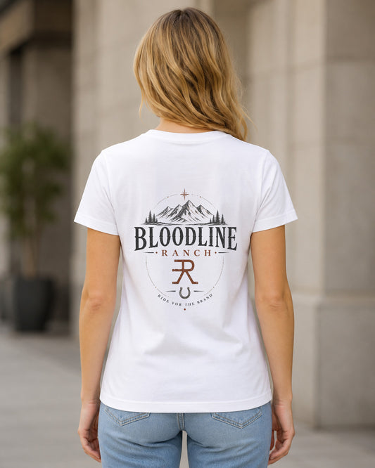 Bloodline Ranch T-Shirt – Frauen Shirt Weiss, Rückenprint