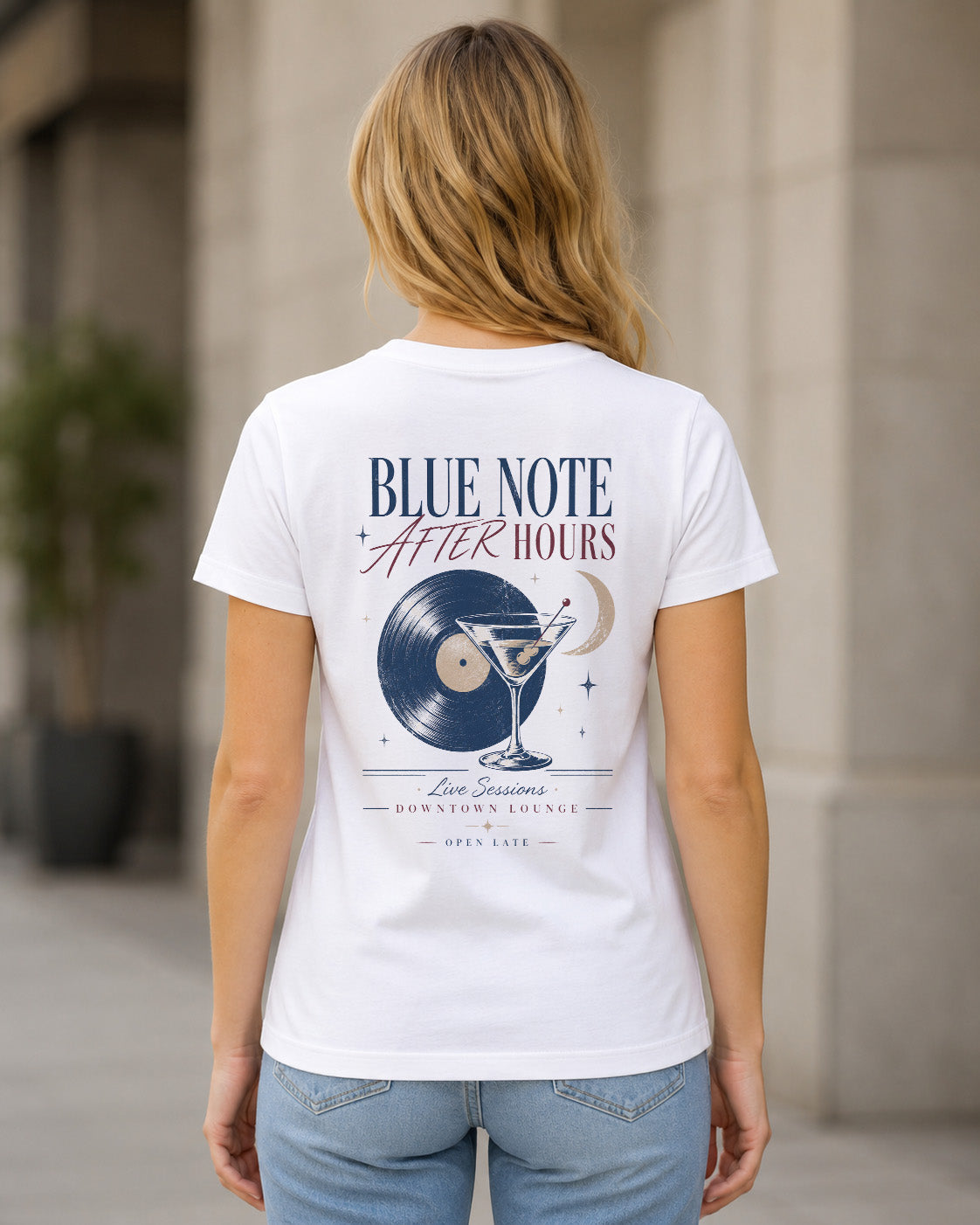 Blue Note After Hours T-Shirt – Frauen Shirt Weiss, Rückenprint