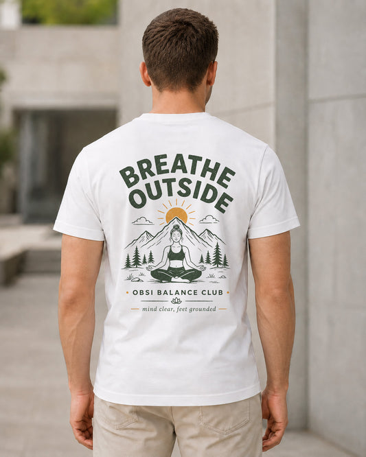 Breathe Outside T-Shirt – Bio-Baumwolle Shirt Weiss, Rückenprint