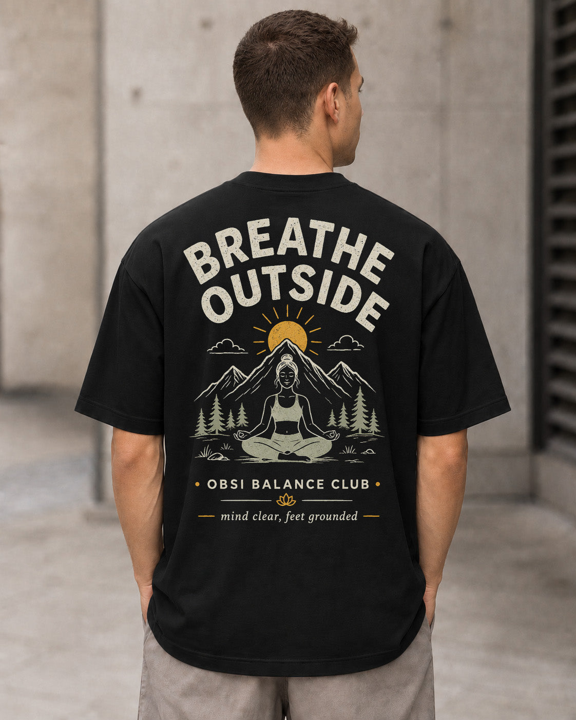 Breathe Outside T-Shirt – Heavyweight Oversize Shirt Schwarz, Rückenprint