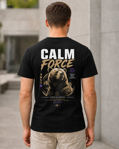 Calm Force T-Shirt – Bio-Baumwolle Shirt Schwarz, Rückenprint