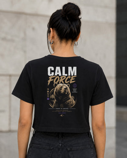 Calm Force T-Shirt – Frauen Crop Shirt Schwarz, Rückenprint