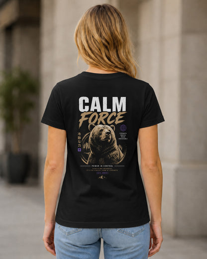 Calm Force T-Shirt – Frauen Shirt Schwarz, Rückenprint