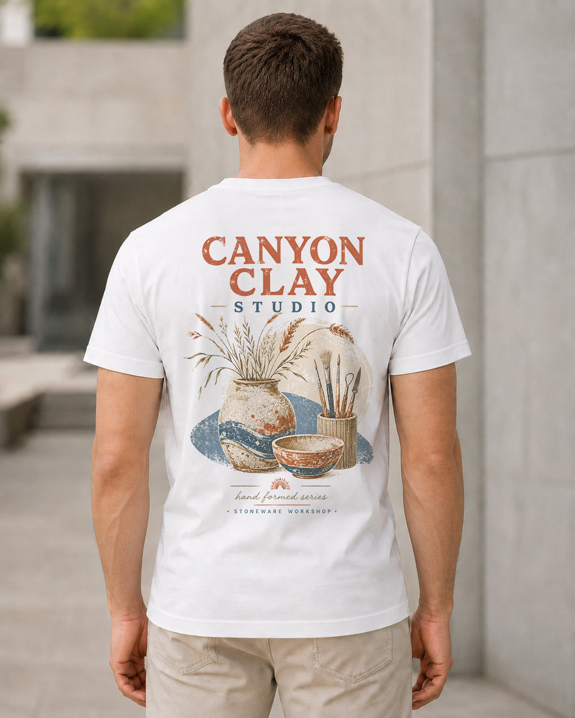 Canyon Clay Studio T-Shirt – Bio-Baumwolle Shirt Weiss, Rückenprint
