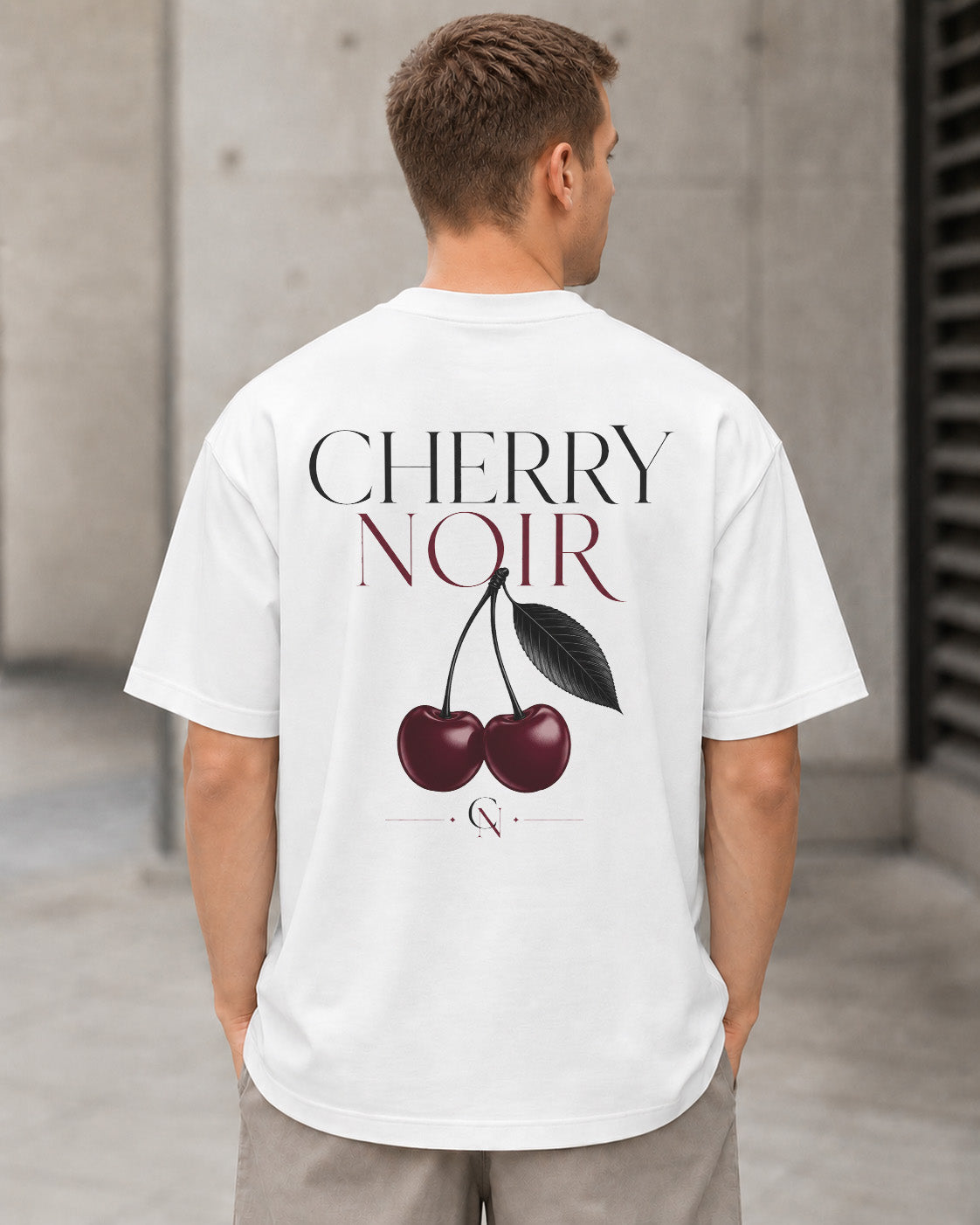Cherry Noir T-Shirt – Heavyweight Oversize Shirt Weiss, Rückenprint