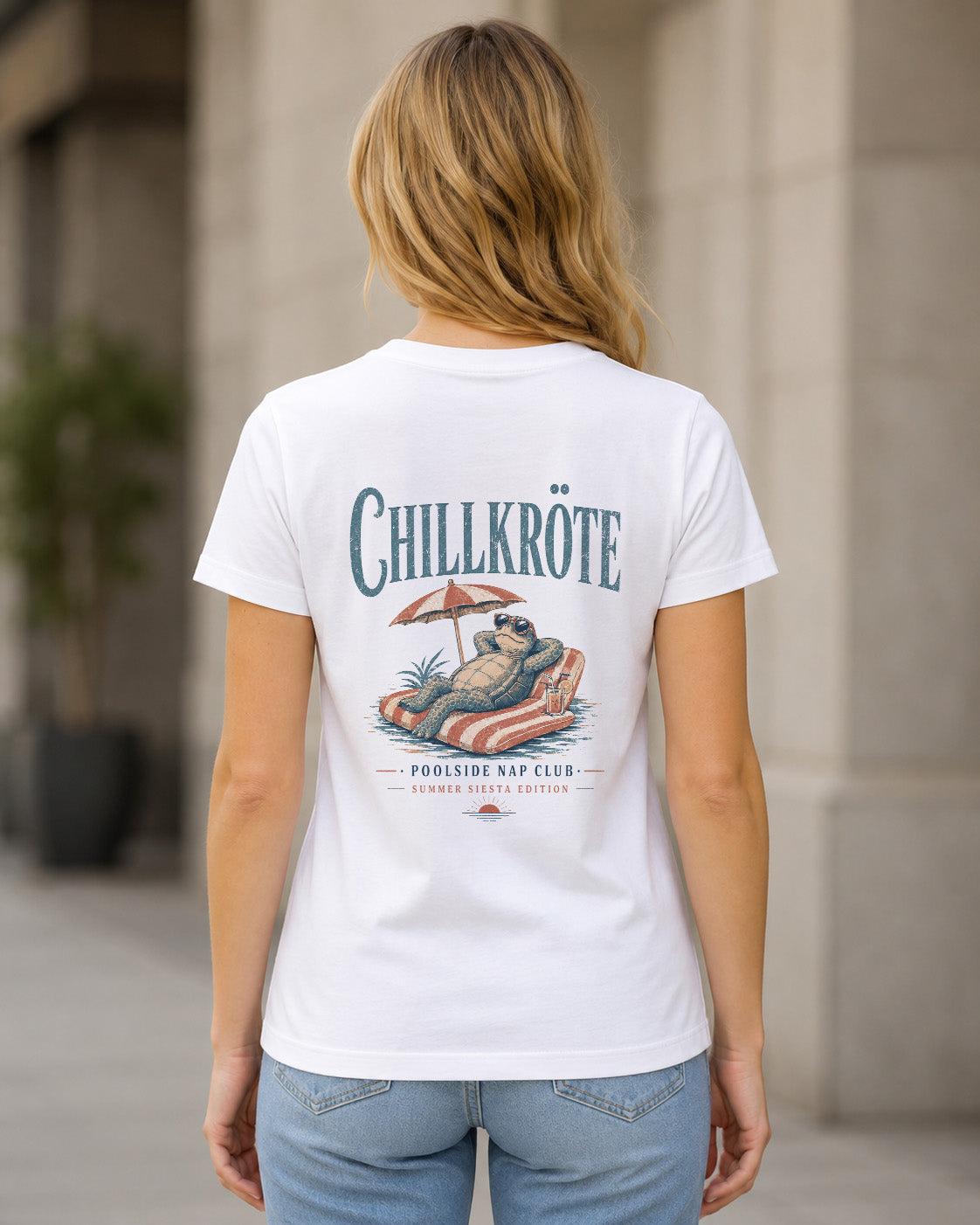 Chillkröte T-Shirt – Frauen Shirt Weiss, Rückenprint
