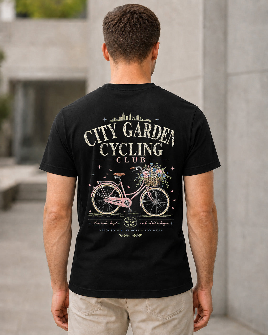 City Garden Cycling Club T-Shirt – Bio-Baumwolle Shirt Schwarz, Rückenprint