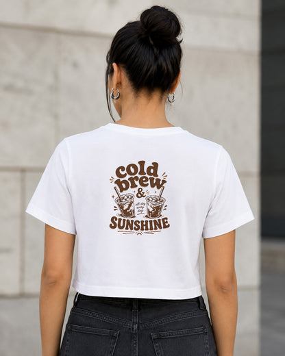 Cold Brew T-Shirt – Frauen Crop Shirt Weiss, Rückenprint