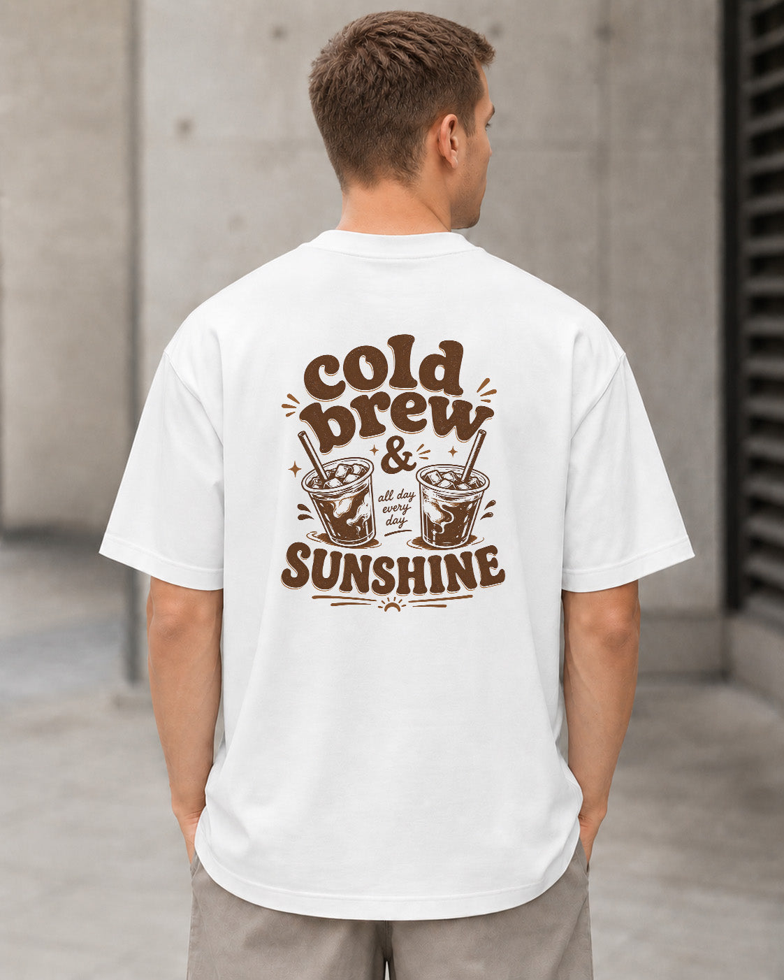 Cold Brew T-Shirt – Heavyweight Oversize Shirt Weiss, Rückenprint