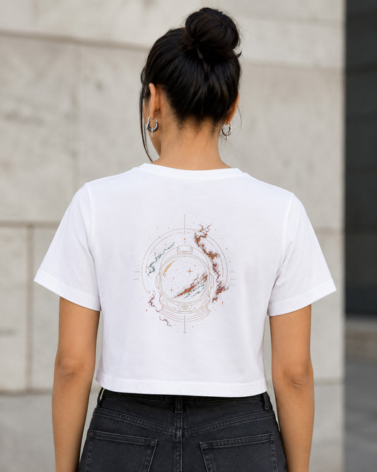 Comet Ring T-Shirt – Frauen Crop Shirt Weiss, Rückenprint