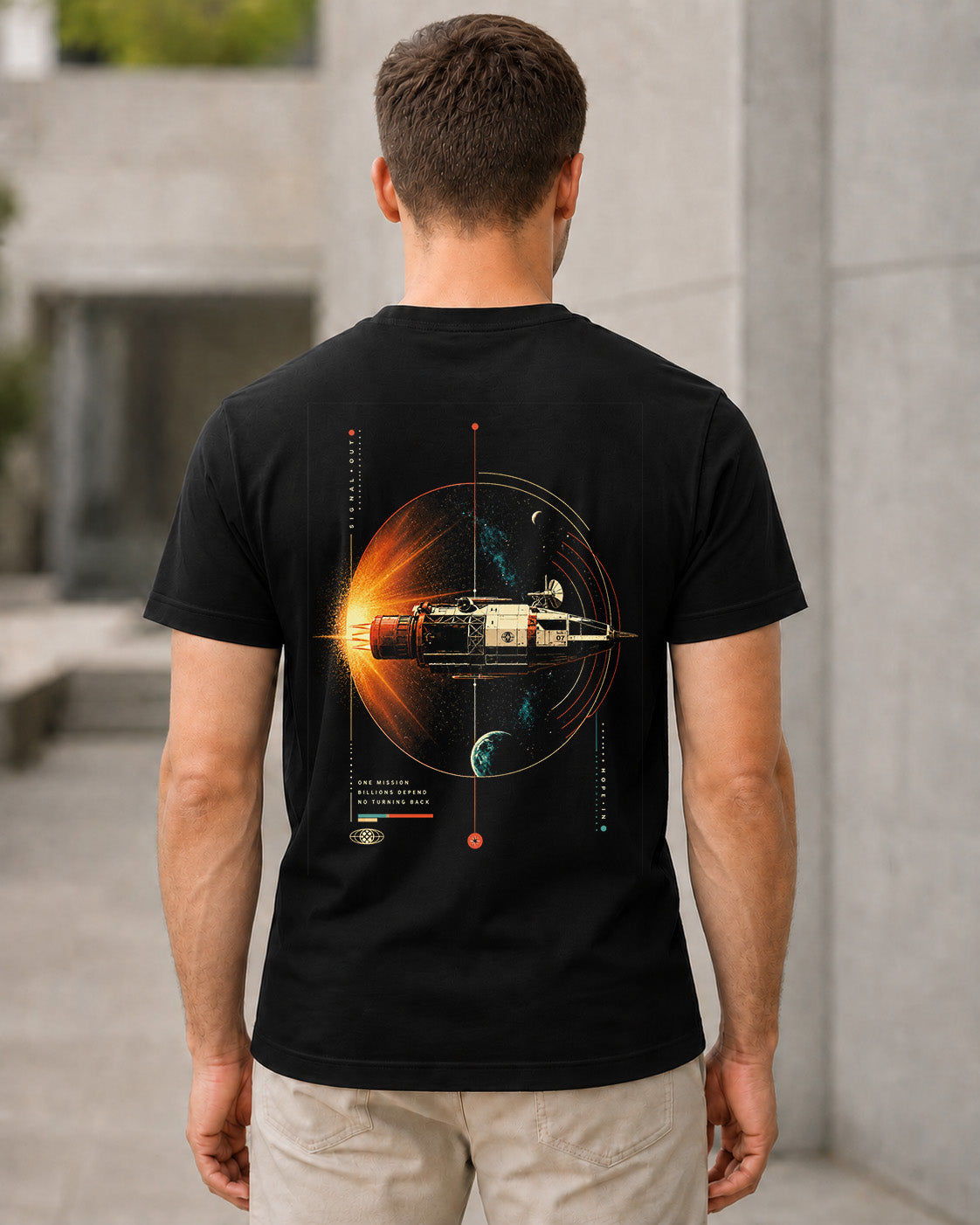 Cosmic Voyager T-Shirt – Bio-Baumwolle Shirt Schwarz, Rückenprint