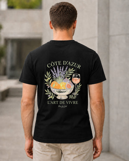 Côte d'Azur T-Shirt – Bio-Baumwolle Shirt Schwarz, Rückenprint