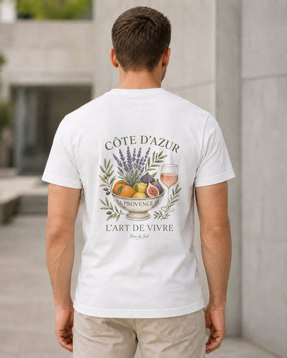 Côte d'Azur T-Shirt – Bio-Baumwolle Shirt Weiss, Rückenprint