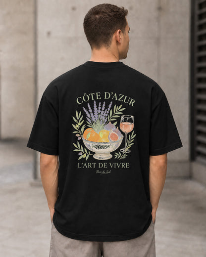 Côte d'Azur T-Shirt – Heavyweight Oversize Shirt Schwarz, Rückenprint