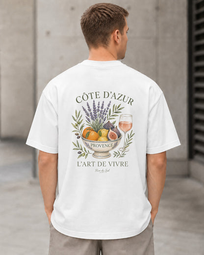 Côte d'Azur T-Shirt – Heavyweight Oversize Shirt Weiss, Rückenprint