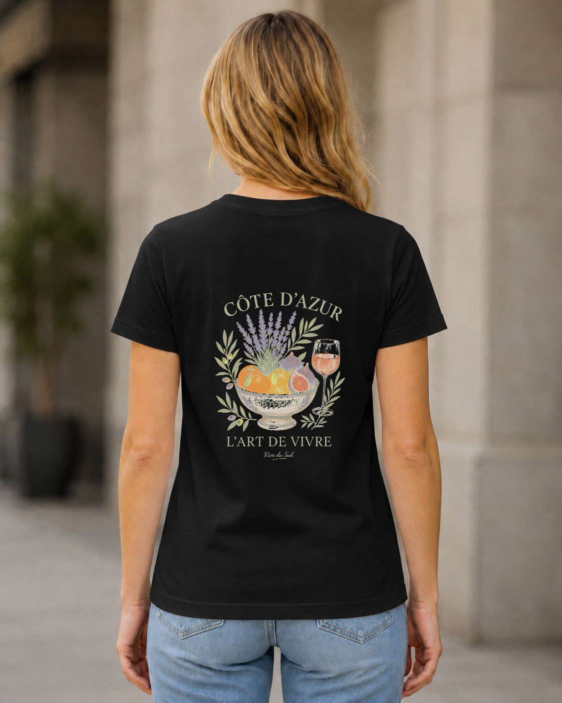 Côte d'Azur T-Shirt – Frauen Shirt Schwarz, Rückenprint