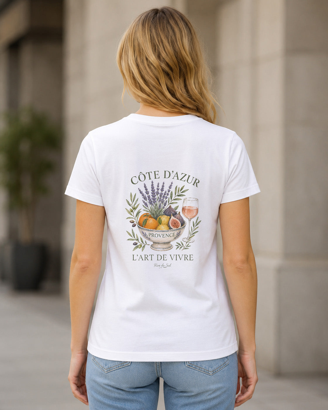 Côte d'Azur T-Shirt – Frauen Shirt Weiss, Rückenprint