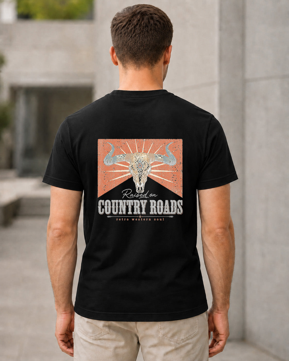 Country Roads T-Shirt – Bio-Baumwolle Shirt Schwarz, Rückenprint
