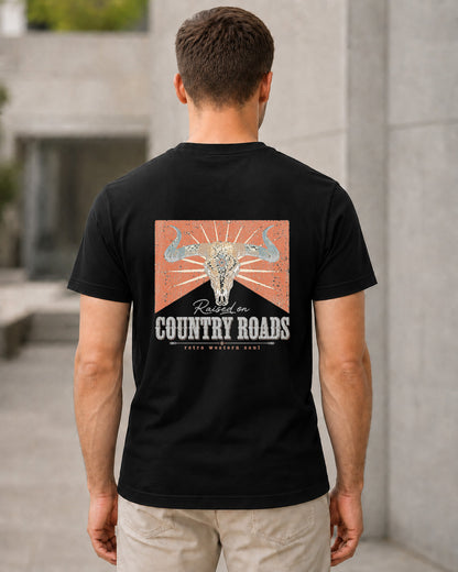 Country Roads T-Shirt – Bio-Baumwolle Shirt Schwarz, Rückenprint
