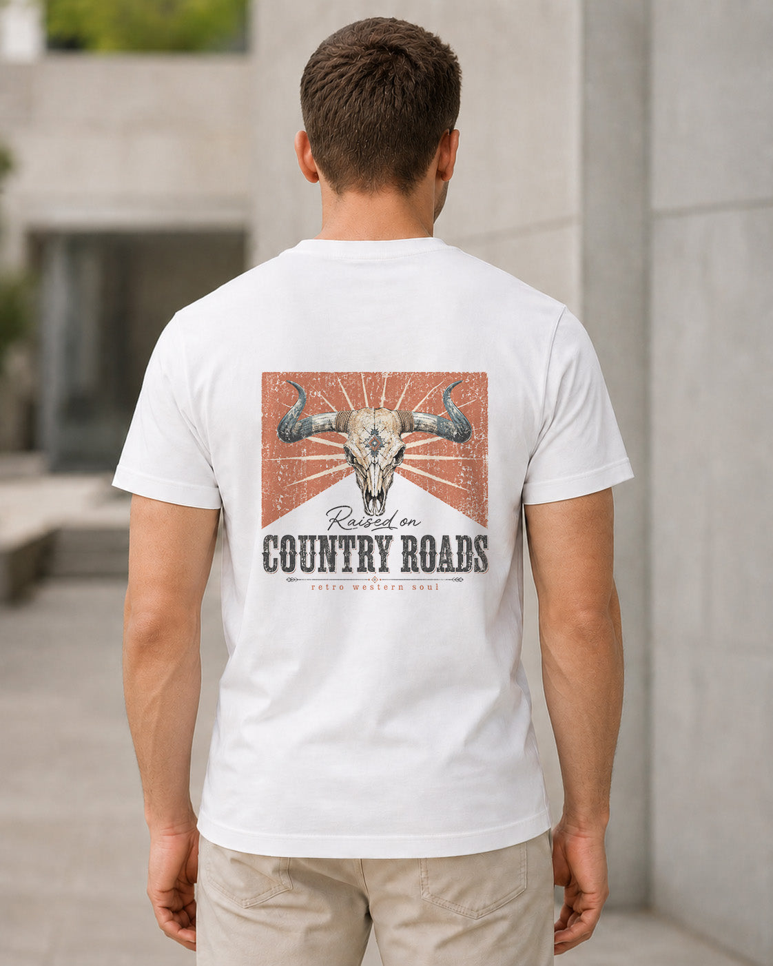 Country Roads T-Shirt – Bio-Baumwolle Shirt Weiss, Rückenprint