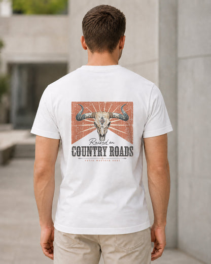 Country Roads T-Shirt – Bio-Baumwolle Shirt Weiss, Rückenprint