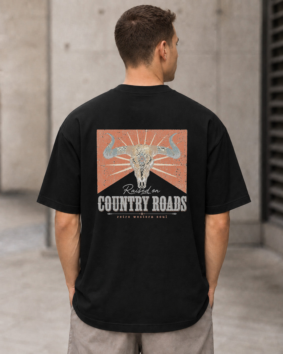 Country Roads T-Shirt – Heavyweight Oversize Shirt Schwarz, Rückenprint
