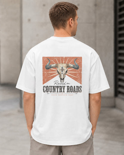 Country Roads T-Shirt – Heavyweight Oversize Shirt Weiss, Rückenprint