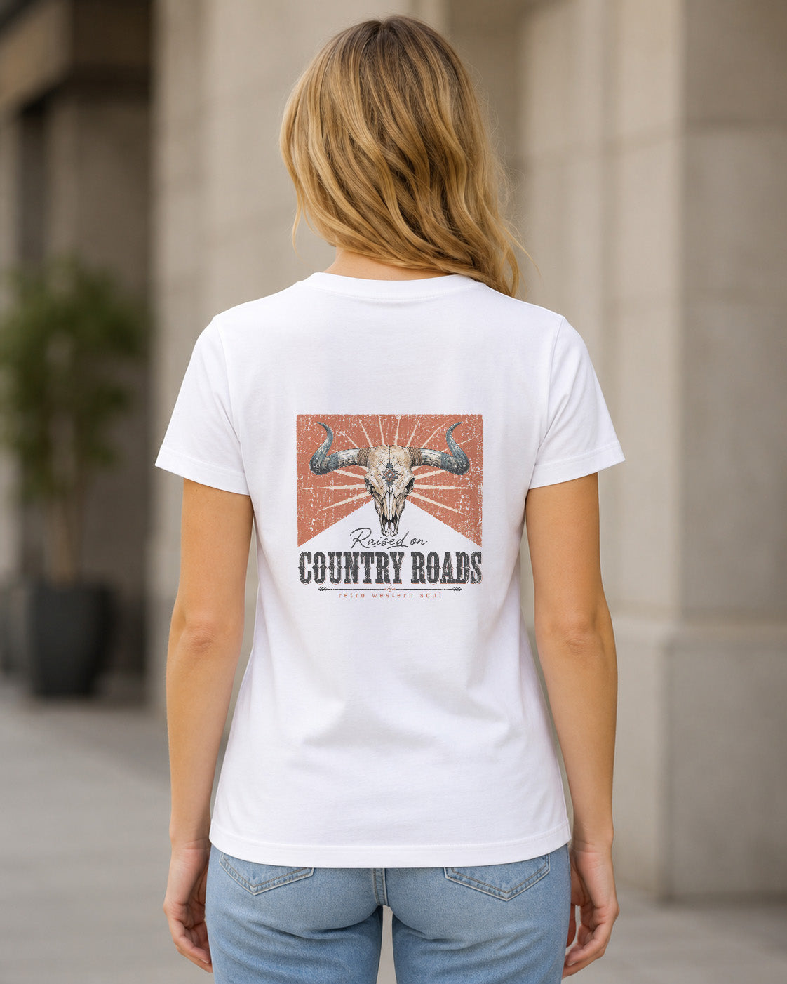 Country Roads T-Shirt – Frauen Shirt Weiss, Rückenprint