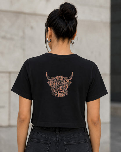 Cow T-Shirt – Frauen Crop Shirt Schwarz, Rückenprint