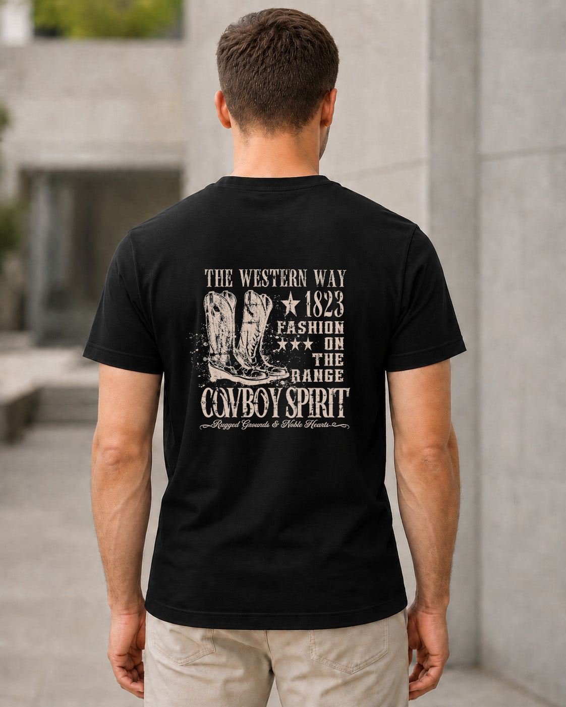Cowboy Spirit T-Shirt – Bio-Baumwolle Shirt Schwarz, Rückenprint