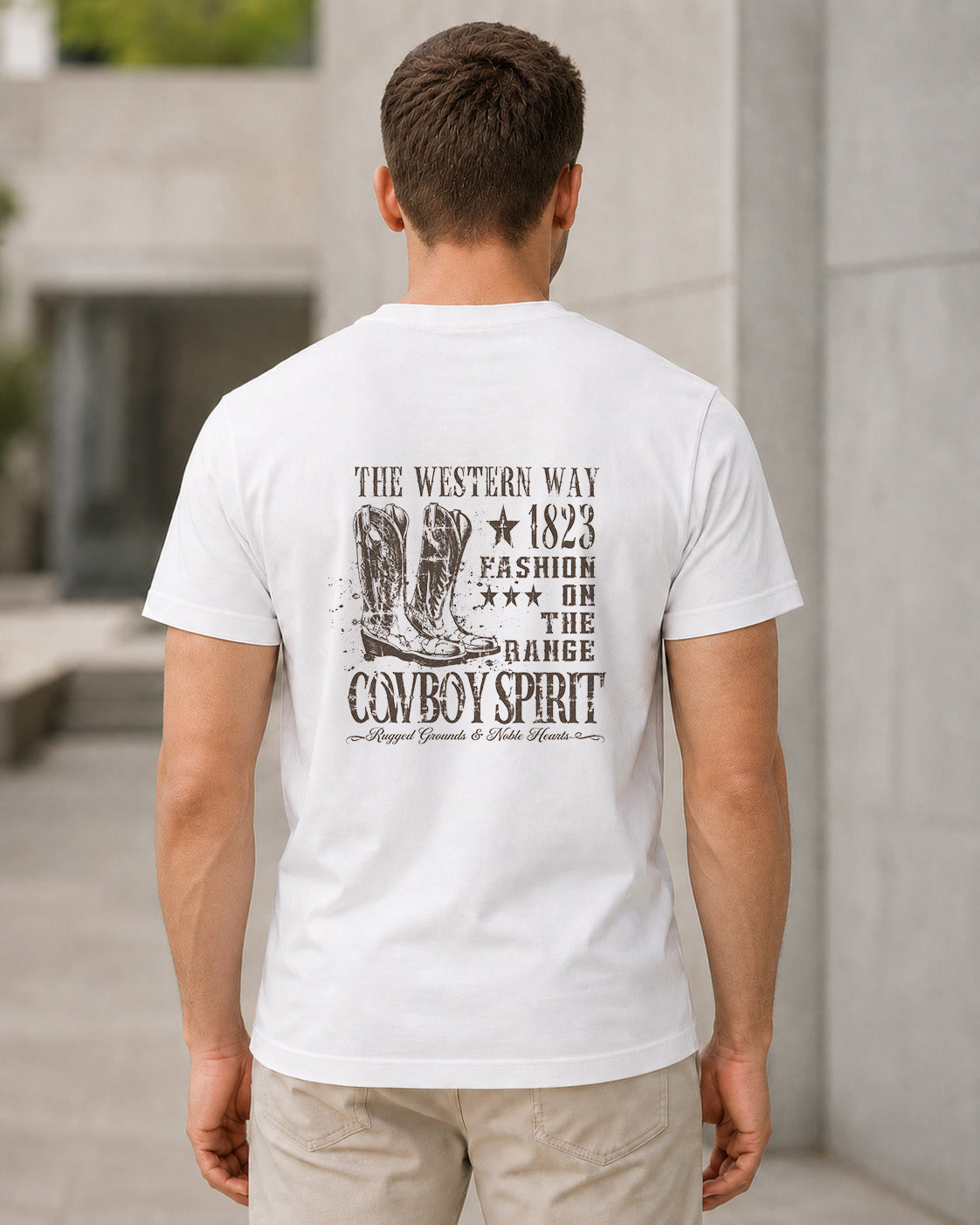 Cowboy Spirit T-Shirt – Bio-Baumwolle Shirt Weiss, Rückenprint