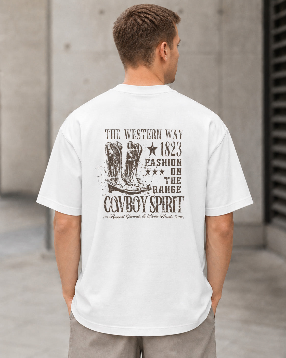 Cowboy Spirit T-Shirt – Heavyweight Oversize Shirt Weiss, Rückenprint