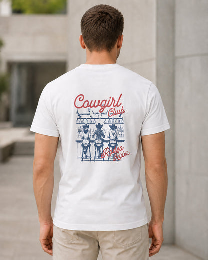 Cowgirl Club T-Shirt – Bio-Baumwolle Shirt Weiss, Rückenprint