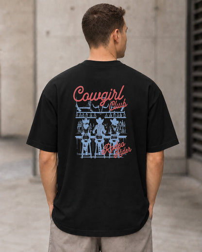 Cowgirl Club T-Shirt – Heavyweight Oversize Shirt Schwarz, Rückenprint