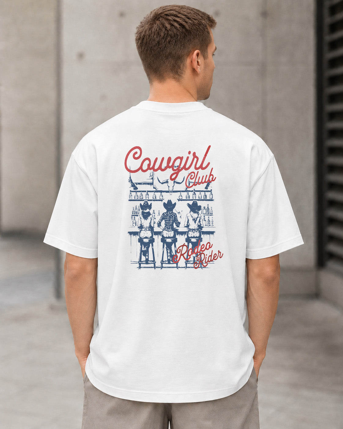 Cowgirl Club T-Shirt – Heavyweight Oversize Shirt Weiss, Rückenprint