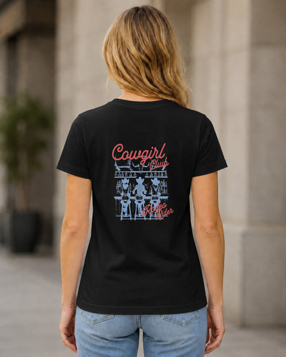Cowgirl Club T-Shirt – Frauen Shirt Schwarz, Rückenprint