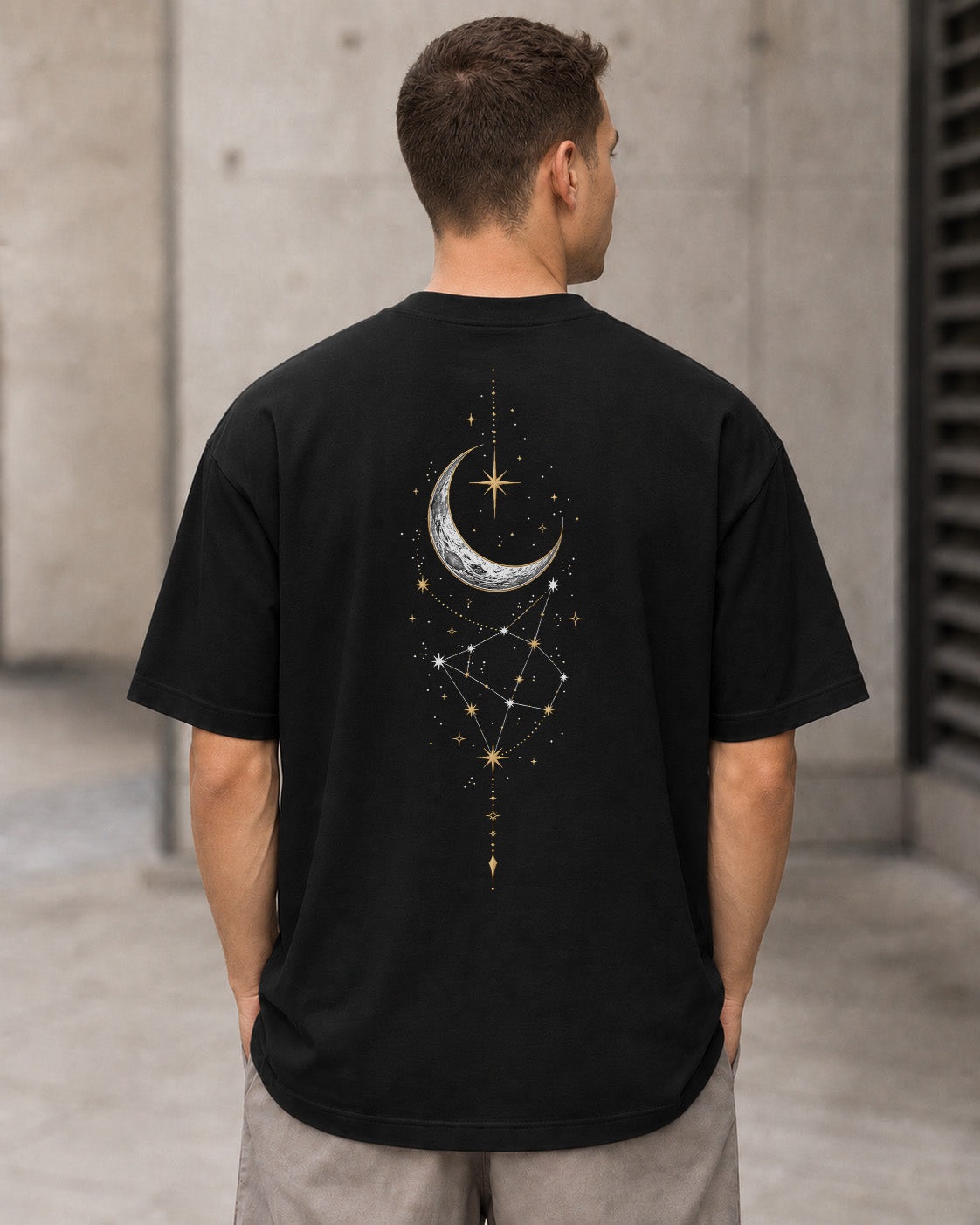 Crescent Constellation T-Shirt – Heavyweight Oversize Shirt Schwarz, Rückenprint