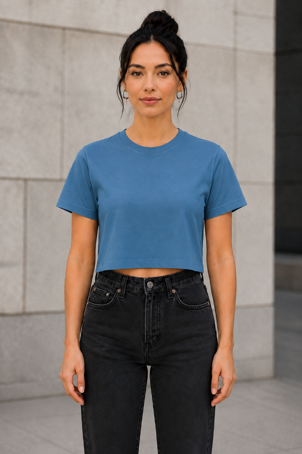 OBSI Daily Blank Tee – Frauen Crop Shirt Ocean Blue