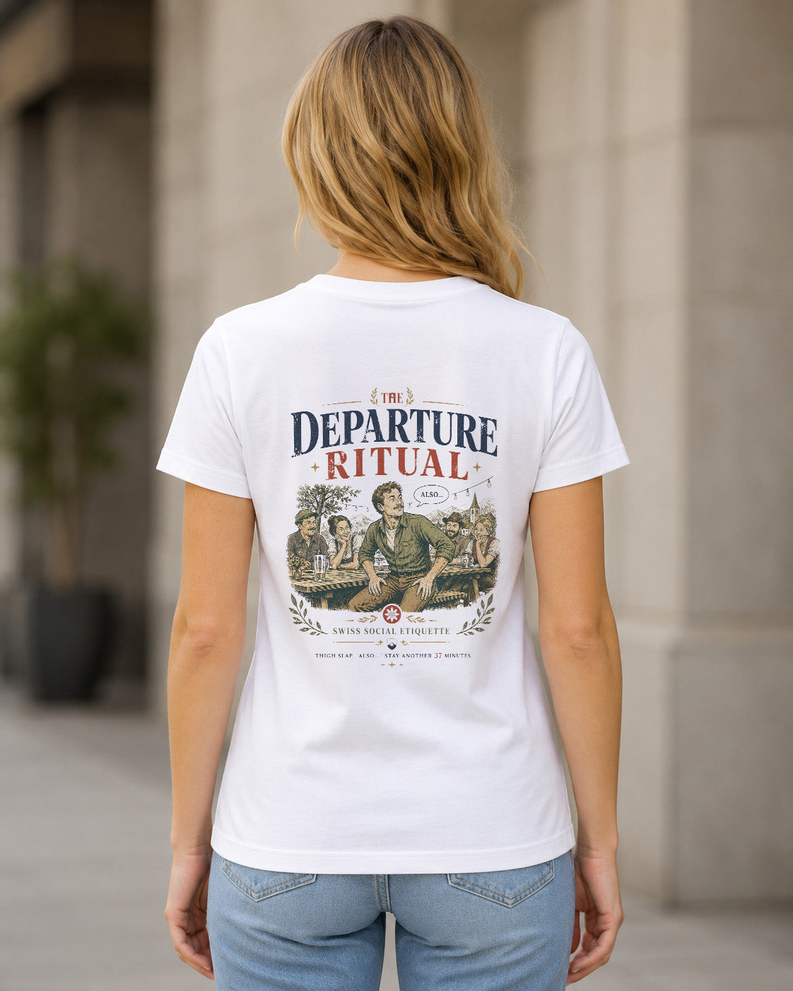Departure Ritual T-Shirt – Frauen Shirt Weiss, Rückenprint