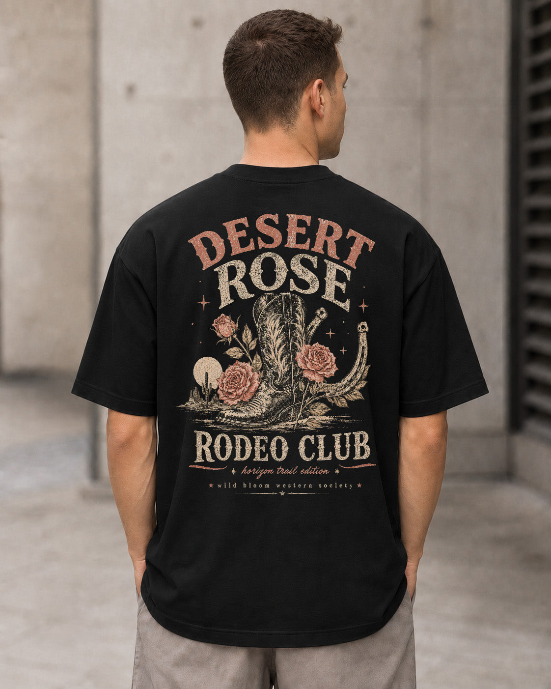 Desert Rose Rodeo Club T-Shirt – Heavyweight Oversize Shirt Schwarz, Rückenprint