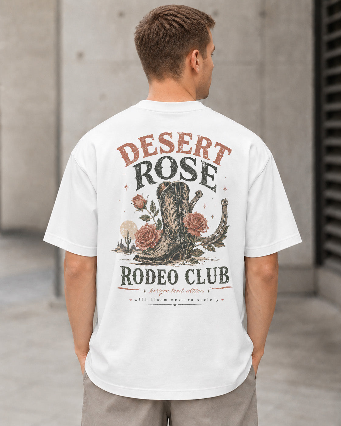 Desert Rose Rodeo Club T-Shirt – Heavyweight Oversize Shirt Weiss, Rückenprint