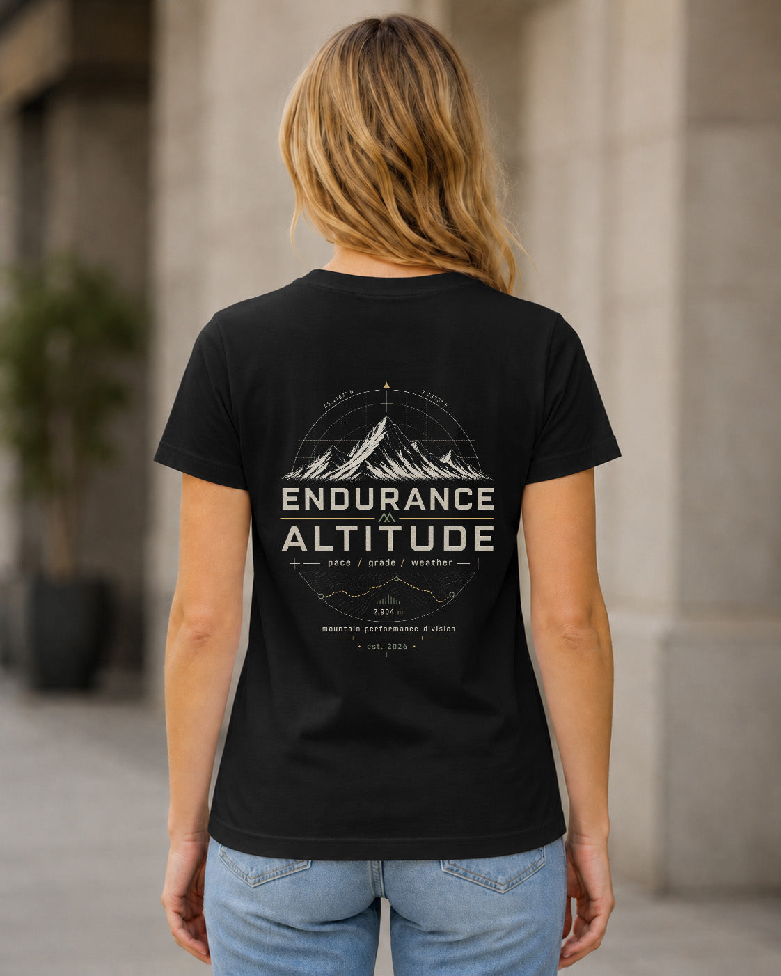 Endurance Altitude T-Shirt – Frauen Shirt Schwarz, Rückenprint